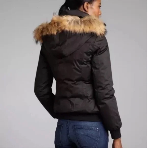 Soia & Kyo Yohann Down Insulated Bomber Black Real Fur Size Large - Picture 2 of 16